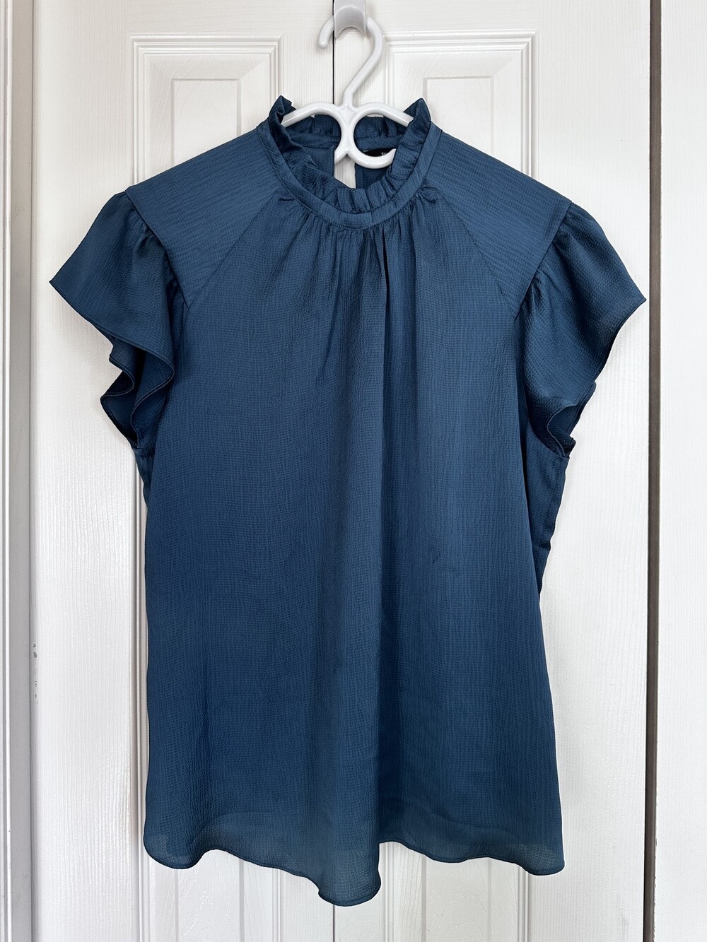 RW&CO Petrol Blue Ruffle Mock Neck Blouse #14